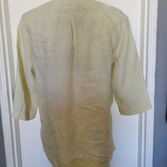 J.Jill 100% Linen Yellow Striped Lagenlook Blouse Popover Top Size S - Picture 5 of 8